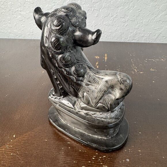 Feng Shui Foo Dog Statue Soft Stone Black Grey Guardian Symbol Of Strength - Picture 5 of 6